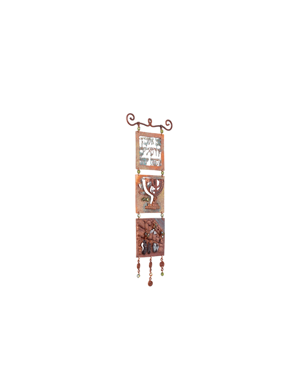 Jerusalem Three-Panel Copper Wall Art - Menorah an , Tu B'Av Gifts , I