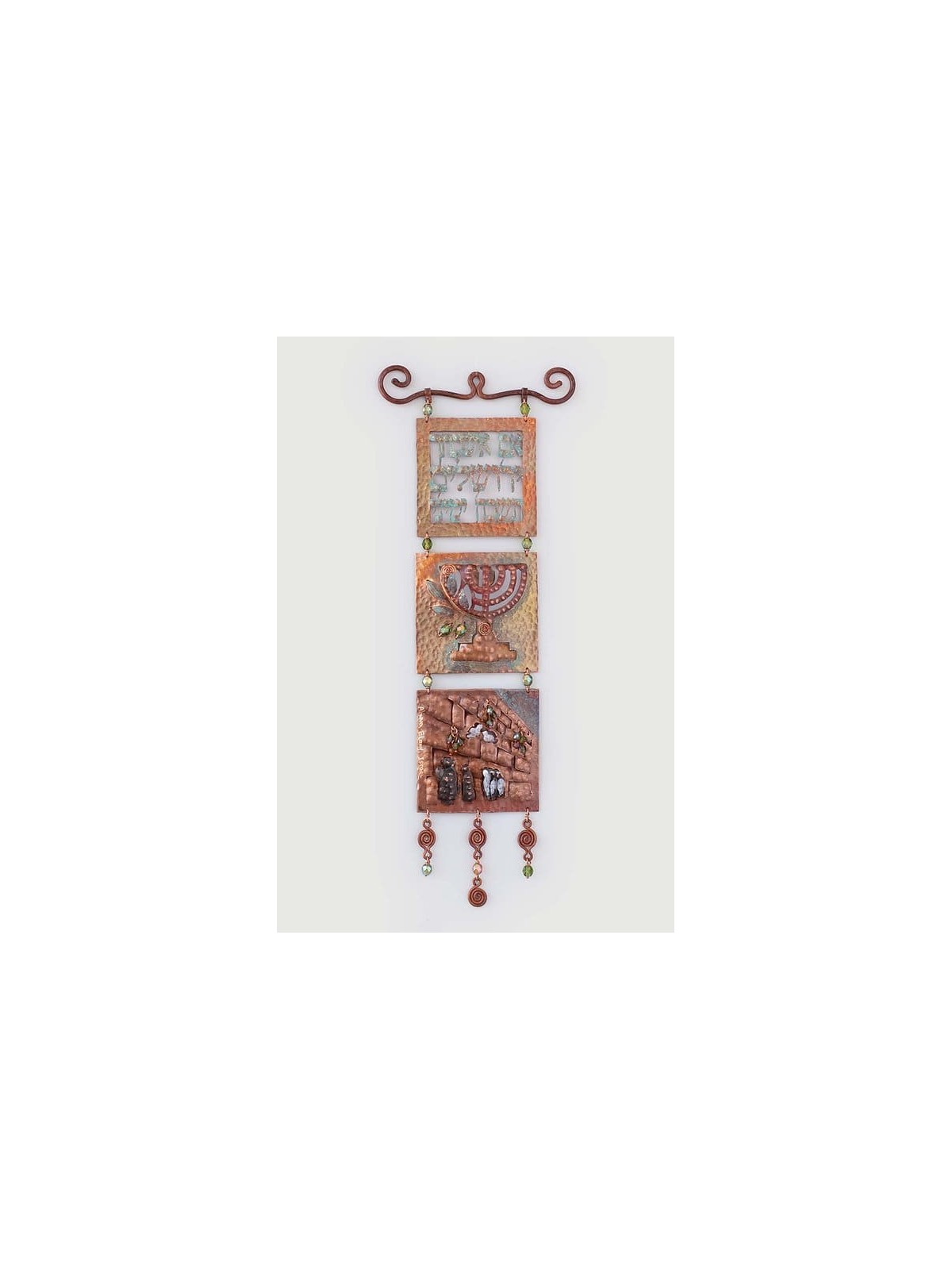 Jerusalem Three-Panel Copper Wall Art - Menorah an , Tu B'Av Gifts , I
