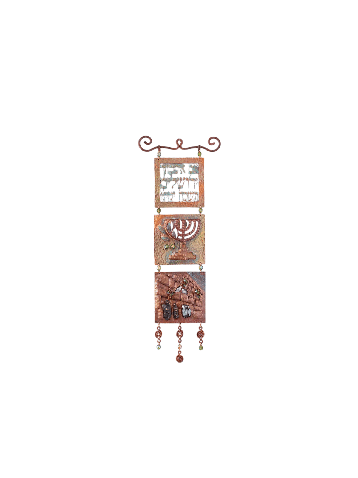 Jerusalem Three-Panel Copper Wall Art - Menorah an , Tu B'Av Gifts , I