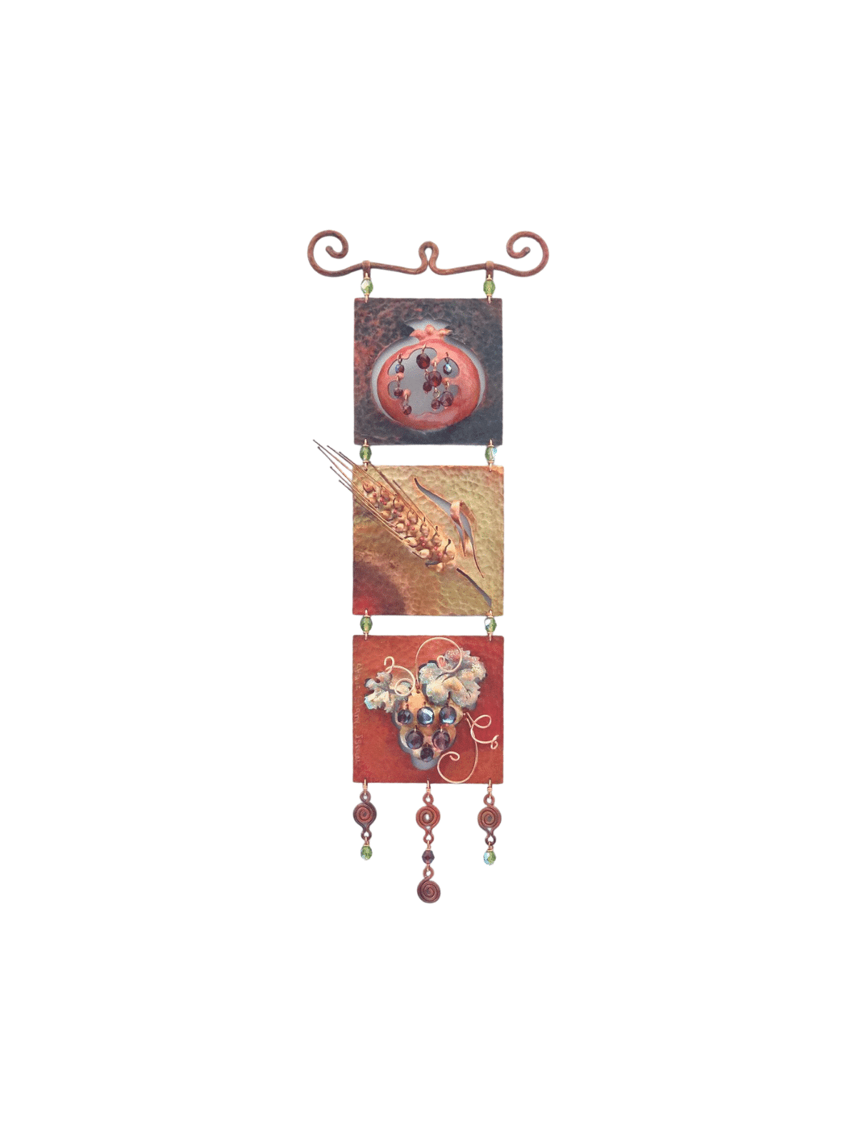 Detailed Copper Pomegranate, Wheat & Grapes Mobile , Tu B'Av Gifts , I