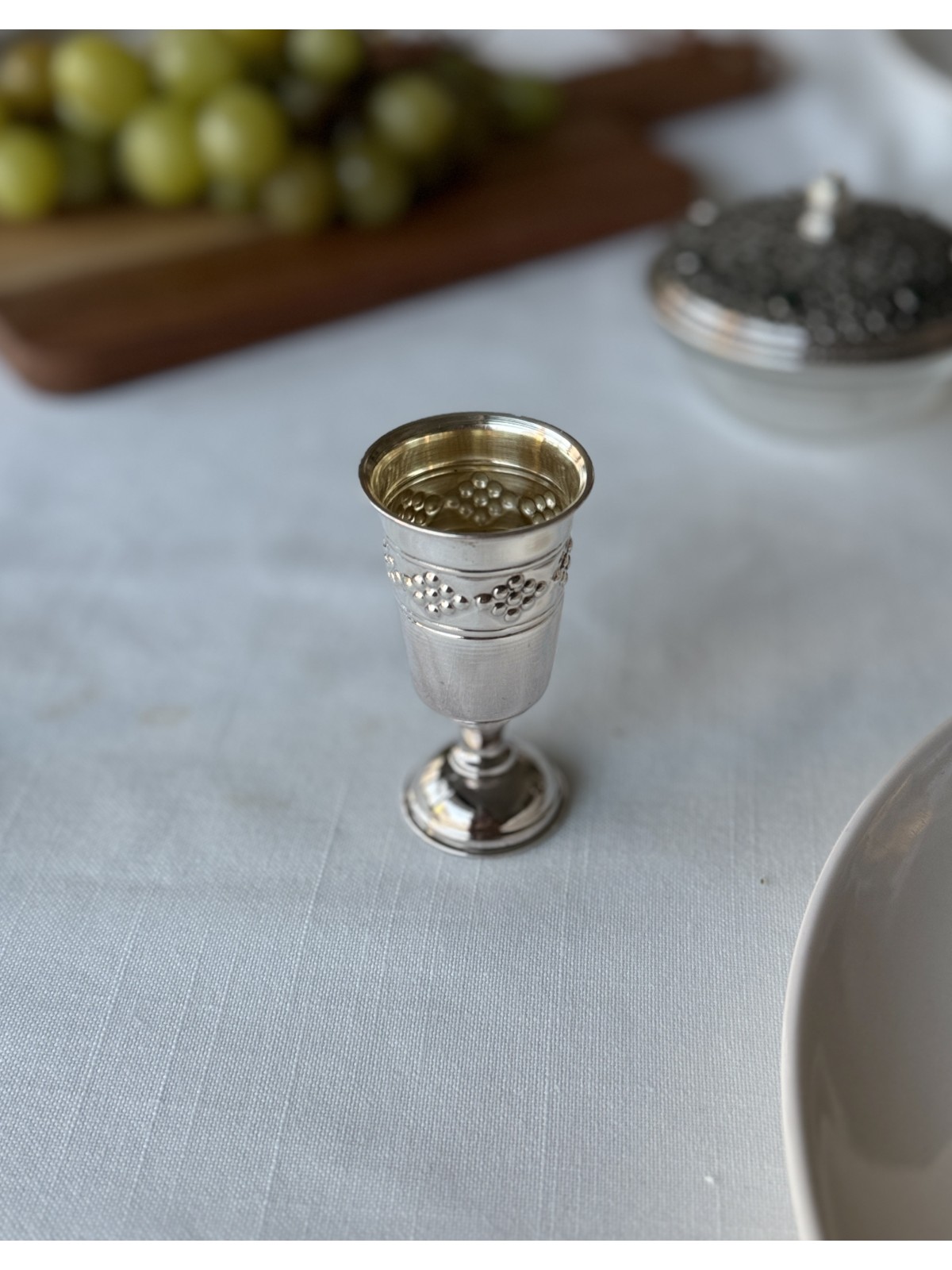 Petite Sterling Silver Child Kiddush Cup with Grap , Passover Gifts ,