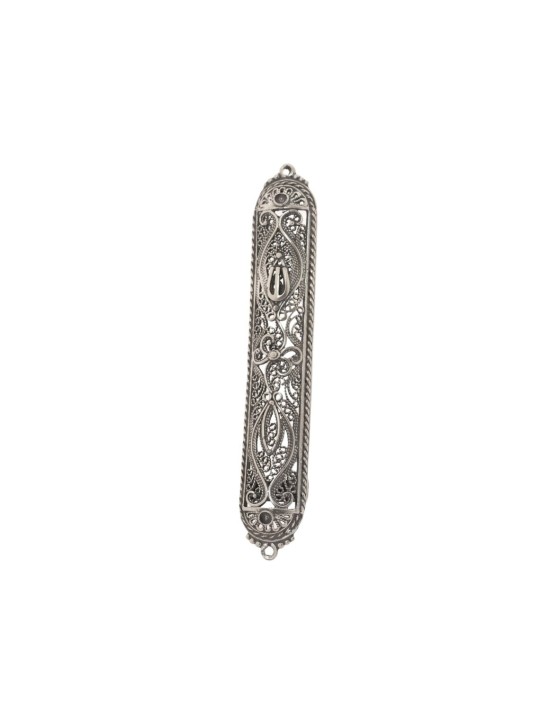Couverture spéciale de mezouza en argent à bords arrondis, pour rouleaux de 7 cm, J israélien