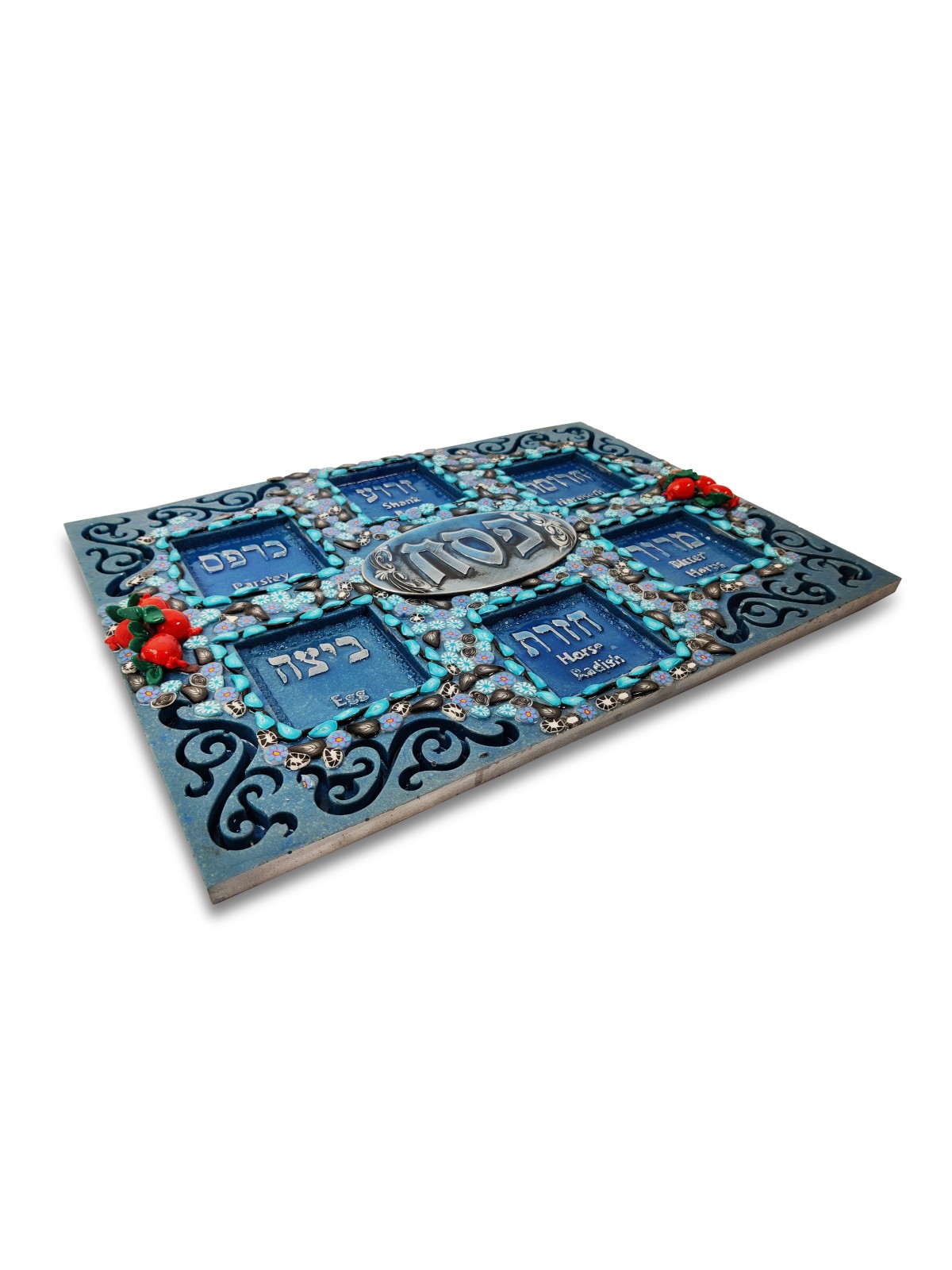 Assiette de Pessa'h carrée bleue et turquoise, cadeaux de Pâque, Juda israélien