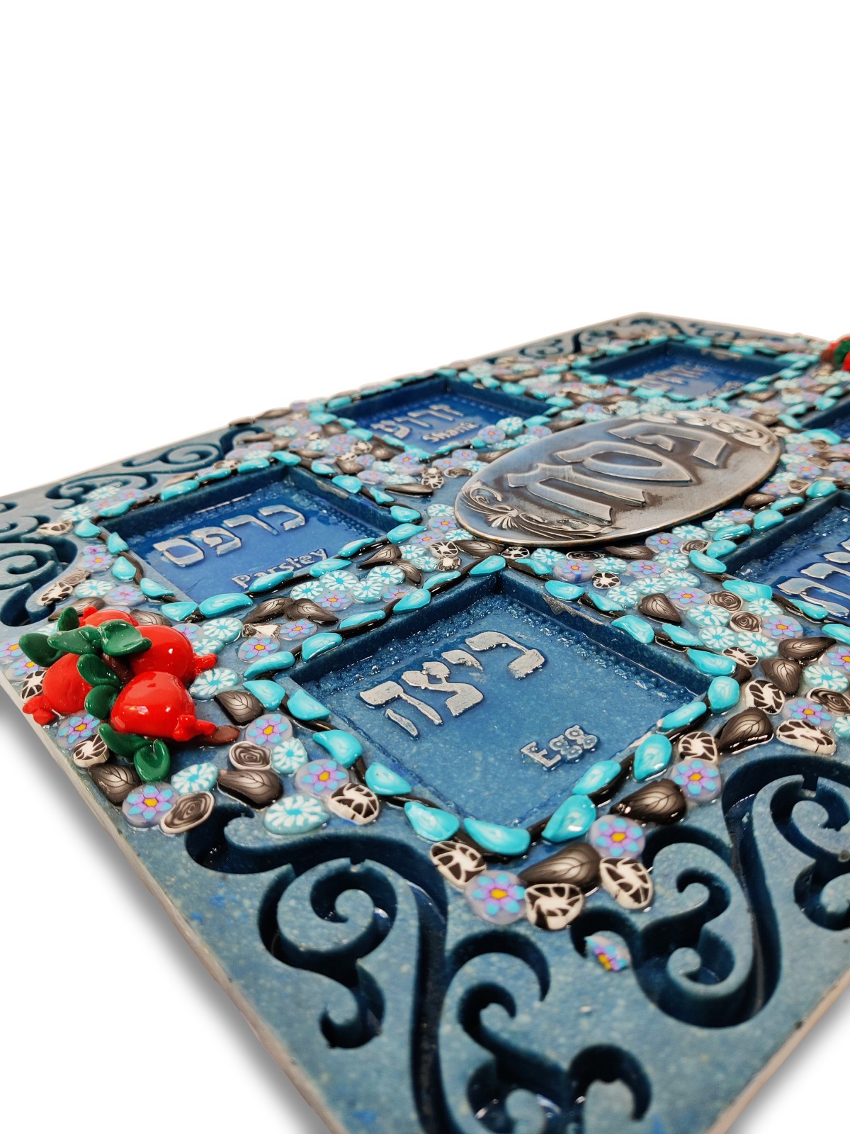 Assiette de Pessa'h carrée bleue et turquoise, cadeaux de Pâque, Juda israélien