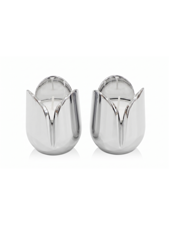 Petit bougeoir moderne en argent avec fleur de tulipe, cadeaux de Pâque,