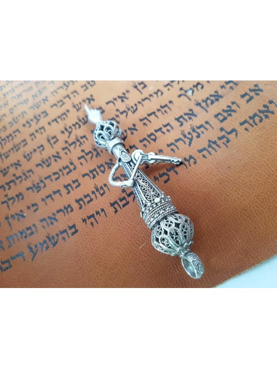 Tiny Unique Violinist Shape Sterling Silver Torah  , Passover Gifts ,
