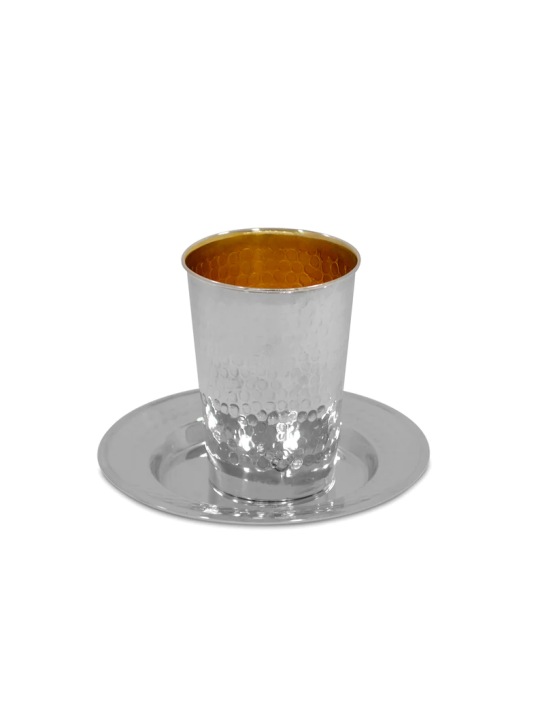 Sterling Silver Small Cup with Plate , Passover Gifts , Israeli Judaic