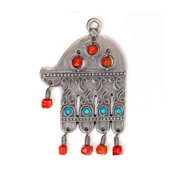 Silver Plated Ancient Wall Hamsa with Colorful Beads ... | Metal Hamsa