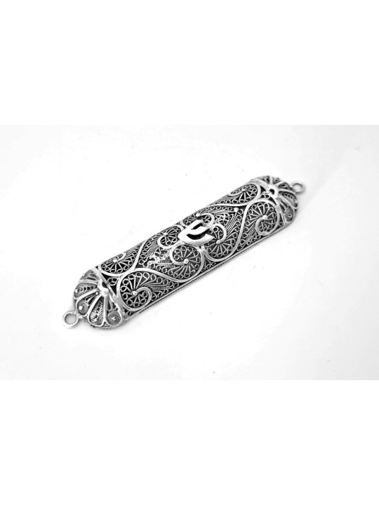 Vintage Style Wide Silver Mezuzah Case , For 7cm Scrolls , Israeli Jud