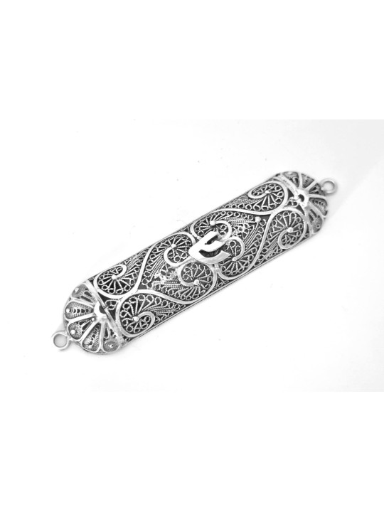 Vintage Style Wide Silver Mezuzah Case , For 7cm Scrolls , Israeli Jud