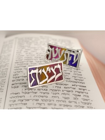 Unique Silver Blue Tallit Clips with Enamel , Tallit Clips , Israeli J