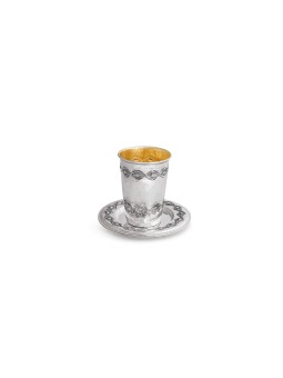 Silver Kiddush Cup With Plate Rhombic Ornaments , Passover Gifts , Isr