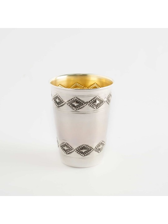 Silver Kiddush Cup With Plate Rhombic Ornaments , Passover Gifts , Isr