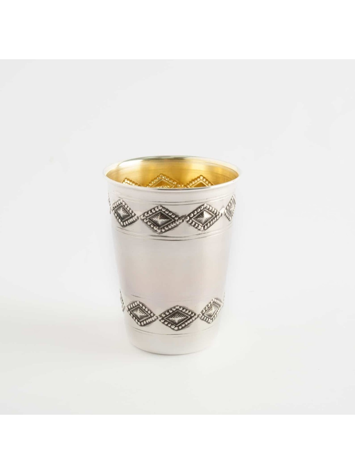 Silver Kiddush Cup With Plate Rhombic Ornaments , Passover Gifts , Isr