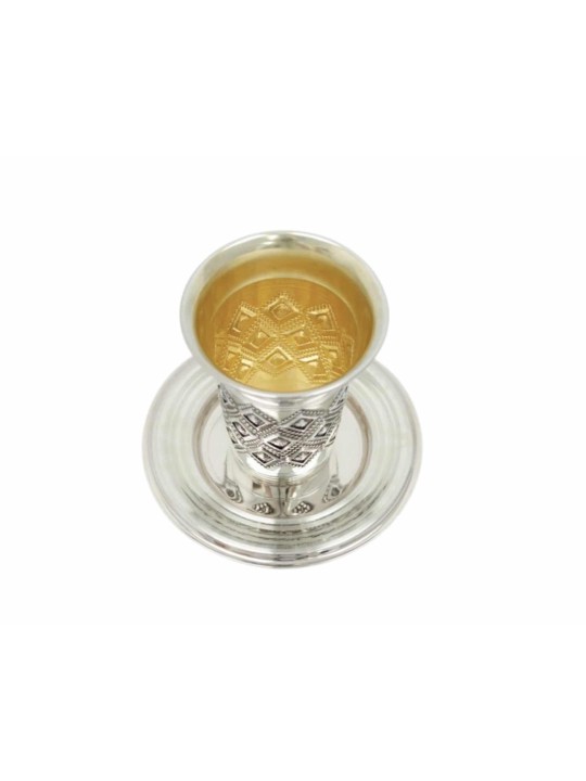 Sterling Silver Kiddush Cup with Geometric & beads , Passover Gifts ,