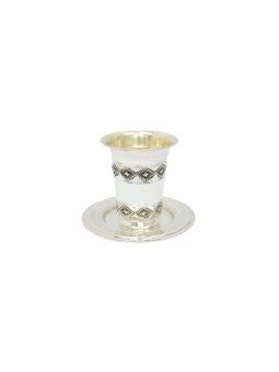 Silver Kiddush Cup With Rhombic Ornaments , Passover Gifts , Israeli J