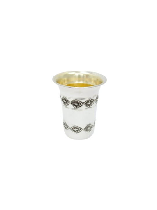 Silver Kiddush Cup With Rhombic Ornaments , Passover Gifts , Israeli J
