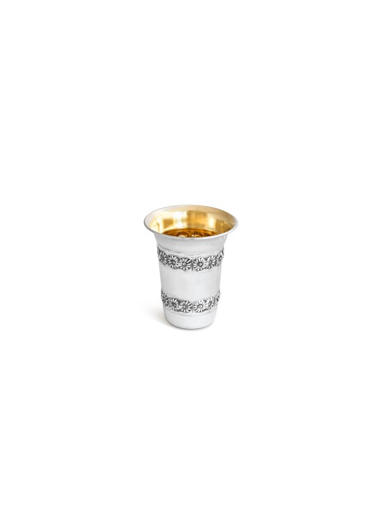 Tasse et assiette de Kiddouch en argent sterling avec motif floral, cadeaux de Pâque, I