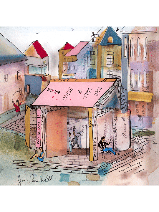 Multicolored Village of Books 3D Painting on Glass , Tu B'Av Gifts , I