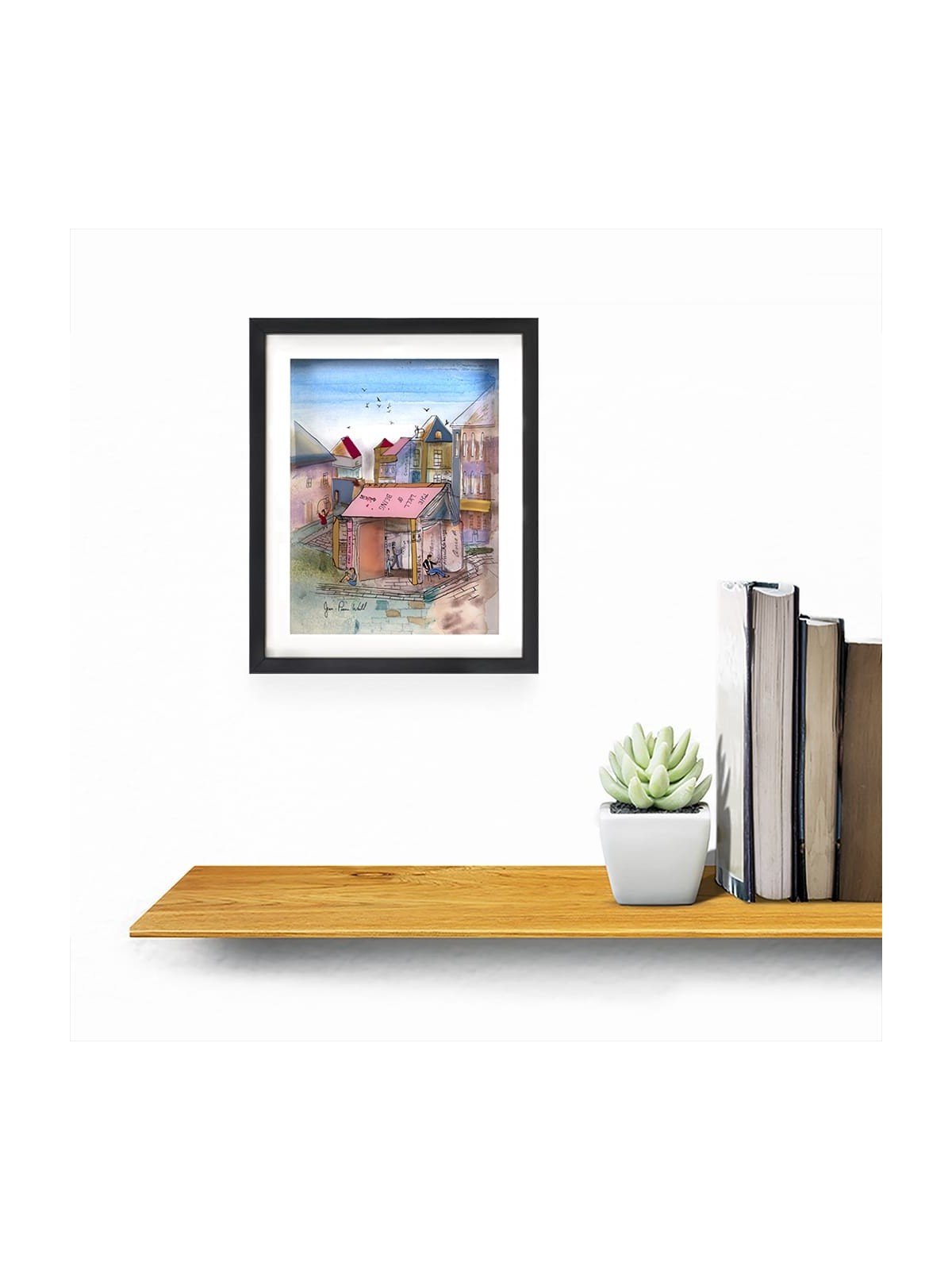 Multicolored Village of Books 3D Painting on Glass , Tu B'Av Gifts , I