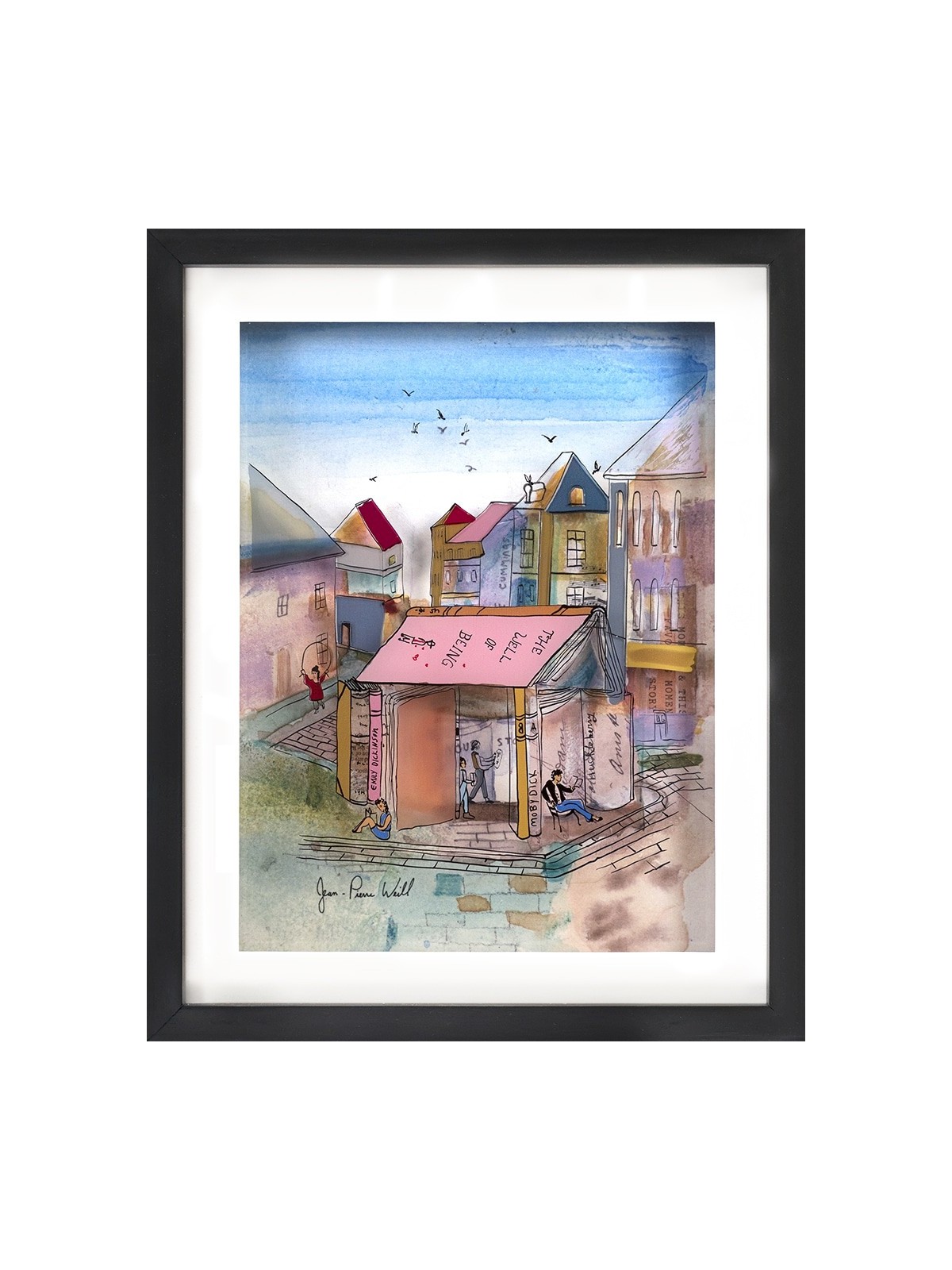 Multicolored Village of Books 3D Painting on Glass , Tu B'Av Gifts , I