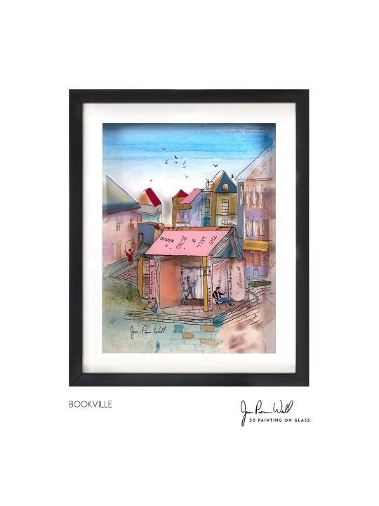 Village multicolore de livres Peinture 3D sur verre , Cadeaux Tu B'Av , I