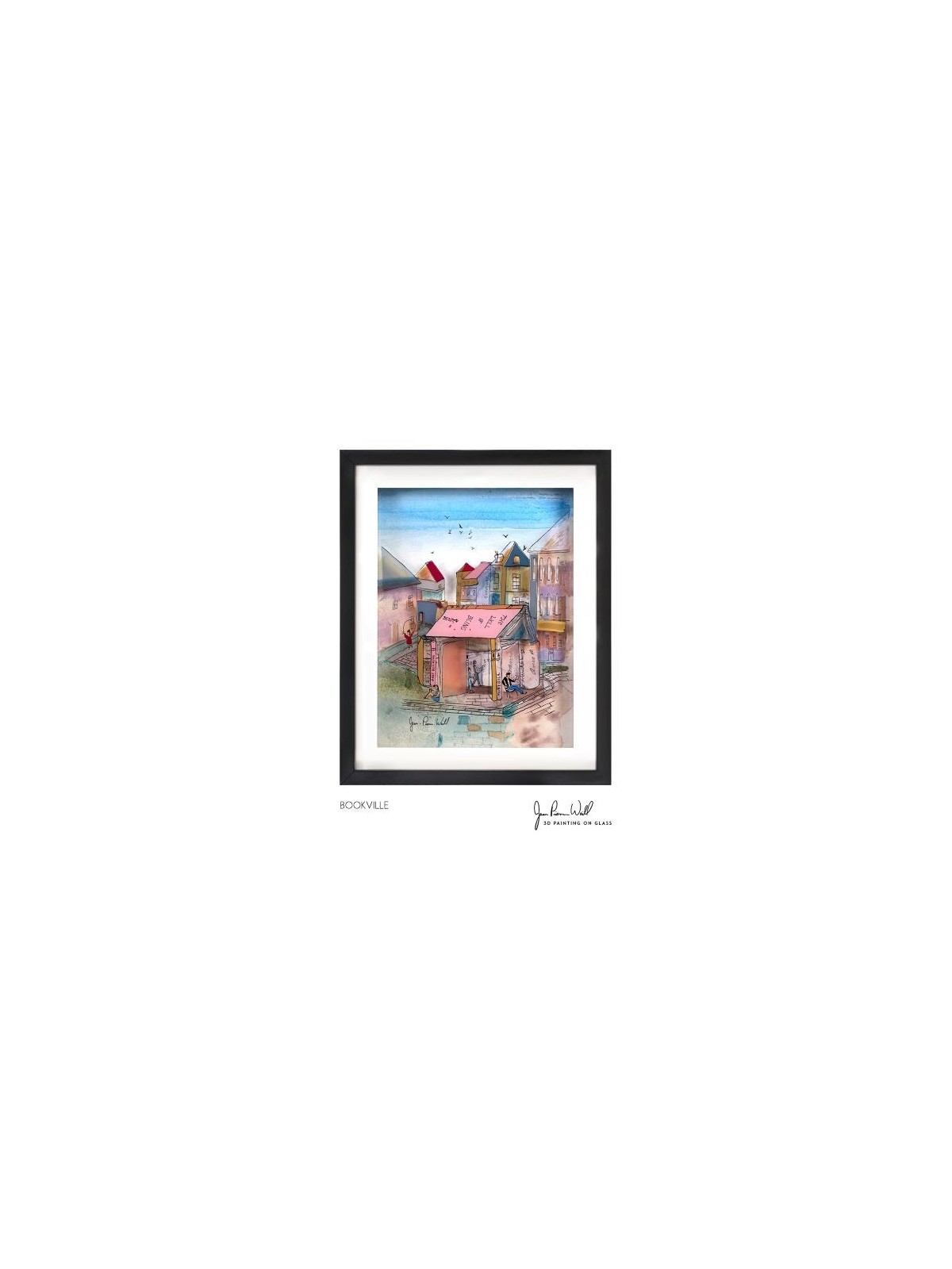 Multicolored Village of Books 3D Painting on Glass , Tu B'Av Gifts , I