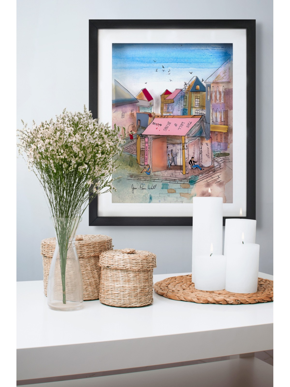 Multicolored Village of Books 3D Painting on Glass , Tu B'Av Gifts , I