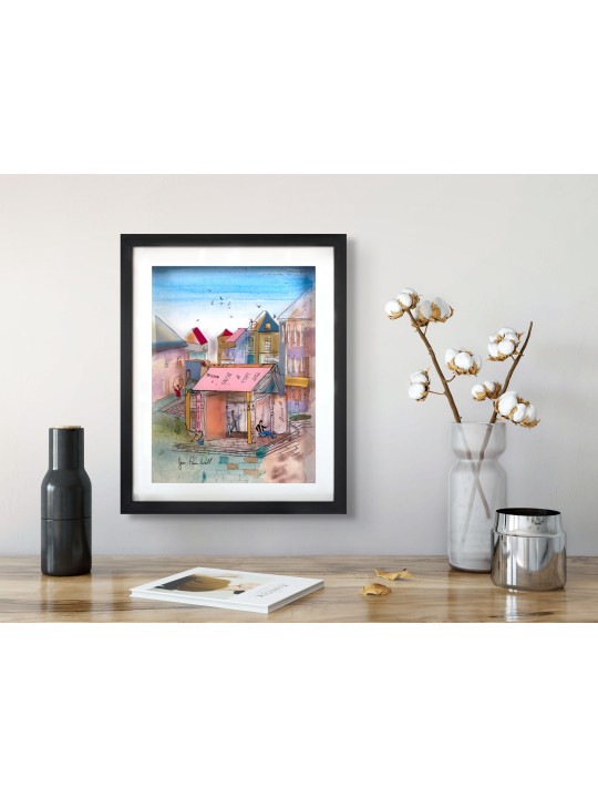 Multicolored Village of Books 3D Painting on Glass , Tu B'Av Gifts , I