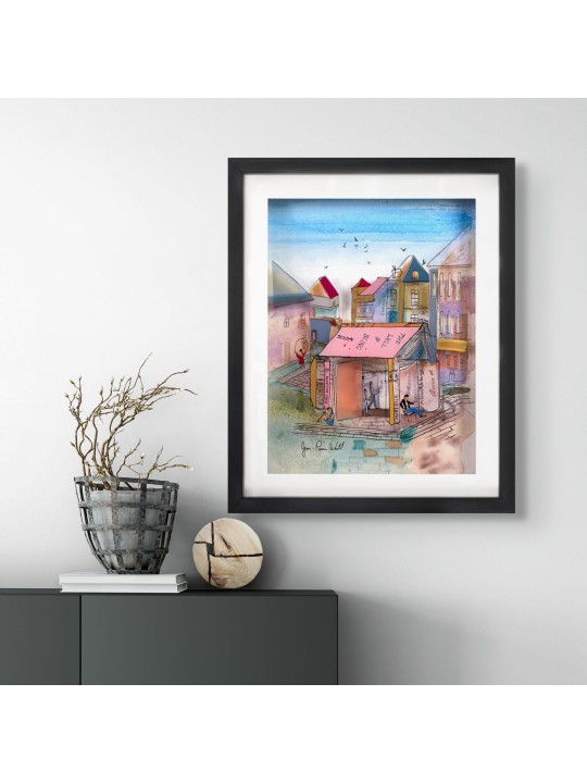 Multicolored Village of Books 3D Painting on Glass , Tu B'Av Gifts , I