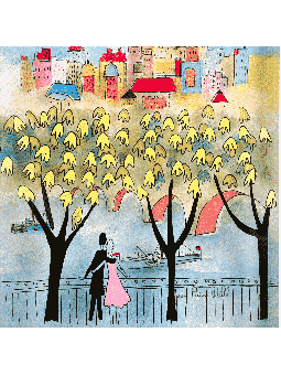 Romance de ville avec des arbres dorés, peinture 3D sur verre, cadeaux Tu B'Av, I