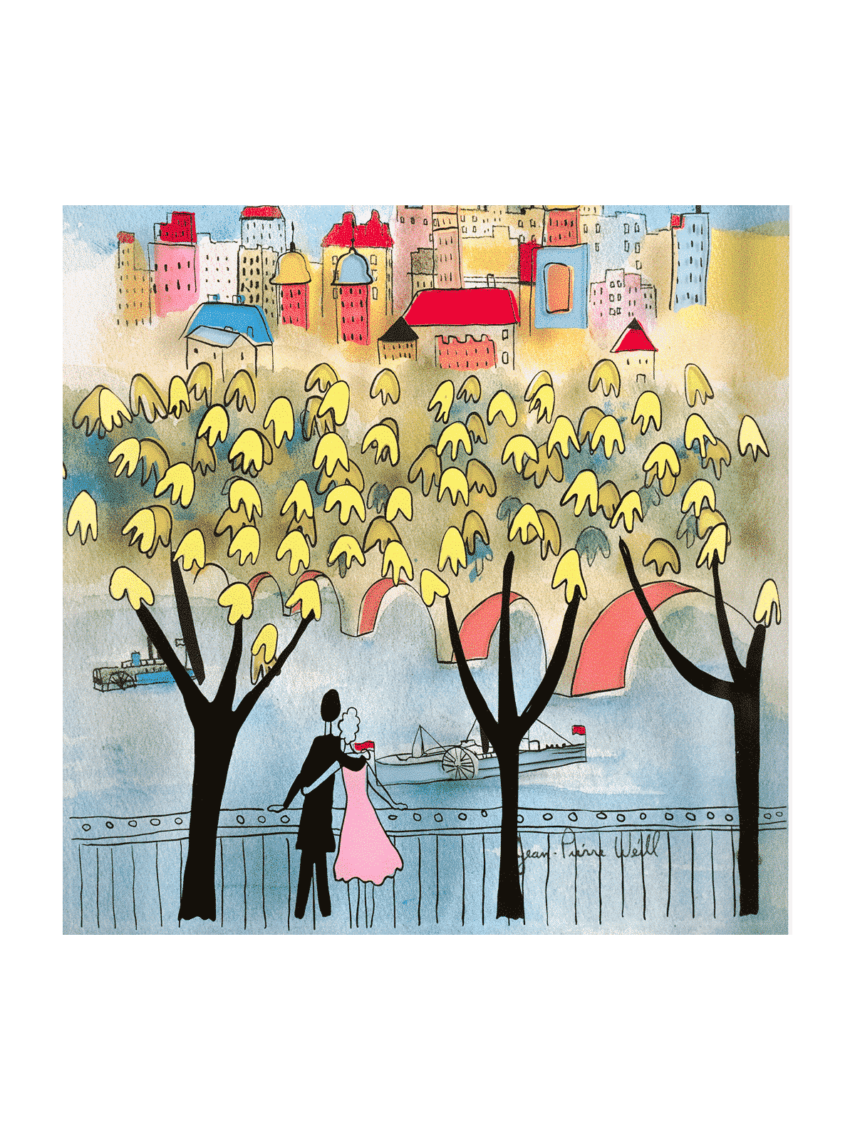 City Romance with Golden Trees 3D Painting on Glas , Tu B'Av Gifts , I