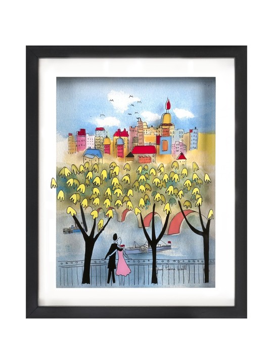 Romance de ville avec des arbres dorés, peinture 3D sur verre, cadeaux Tu B'Av, I