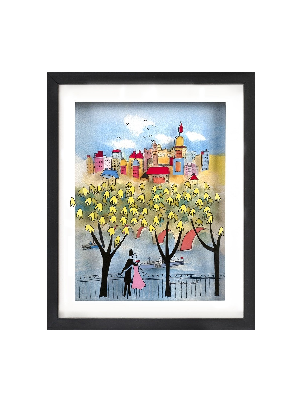 City Romance with Golden Trees 3D Painting on Glas , Tu B'Av Gifts , I