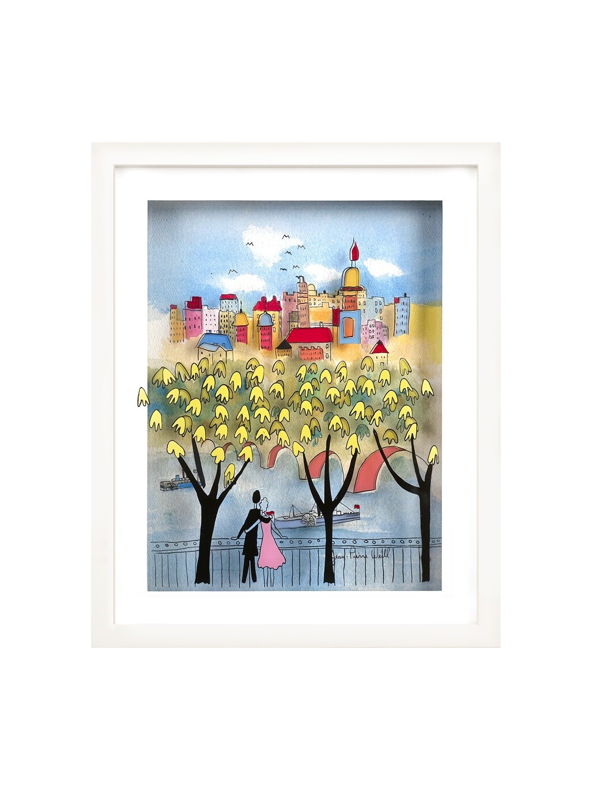 City Romance with Golden Trees 3D Painting on Glas , Tu B'Av Gifts , I