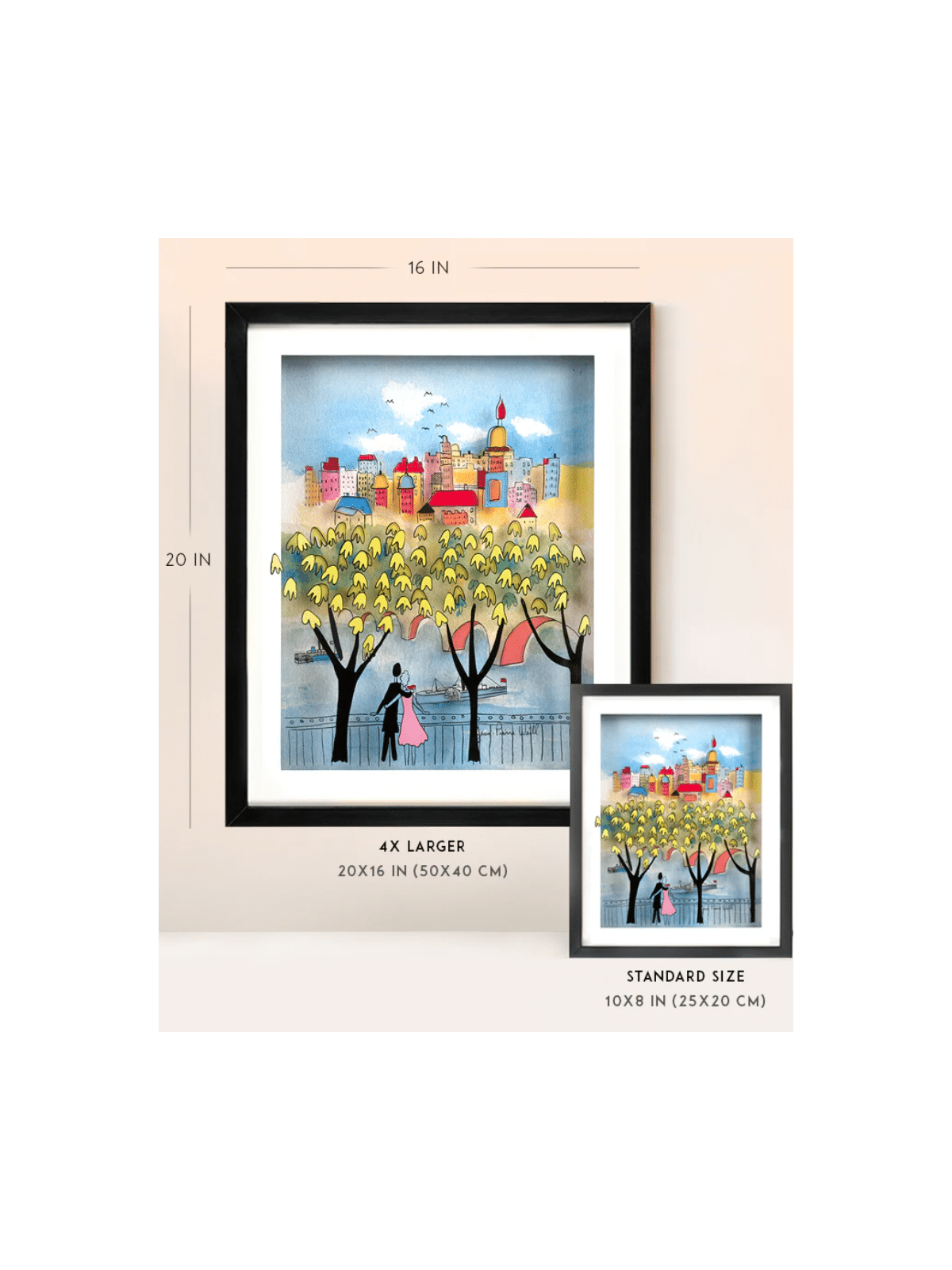 City Romance with Golden Trees 3D Painting on Glas , Tu B'Av Gifts , I