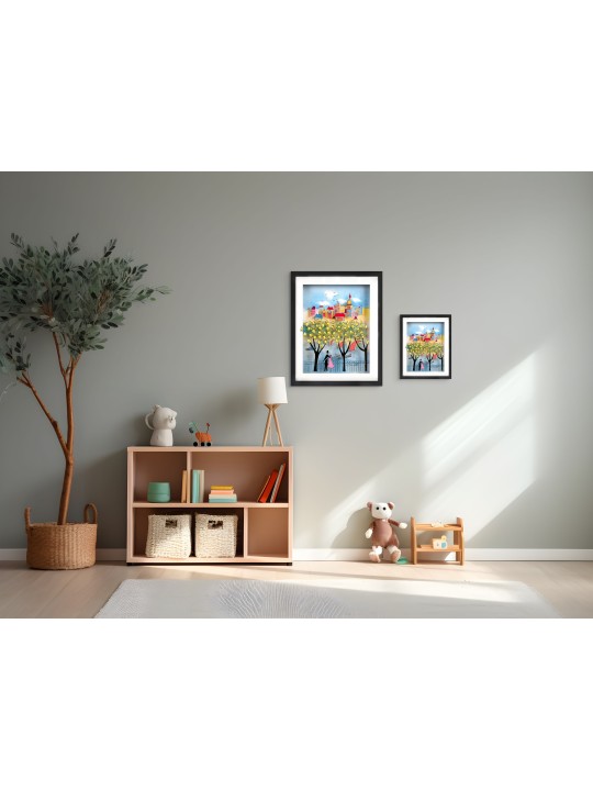 Romance de ville avec des arbres dorés, peinture 3D sur verre, cadeaux Tu B'Av, I