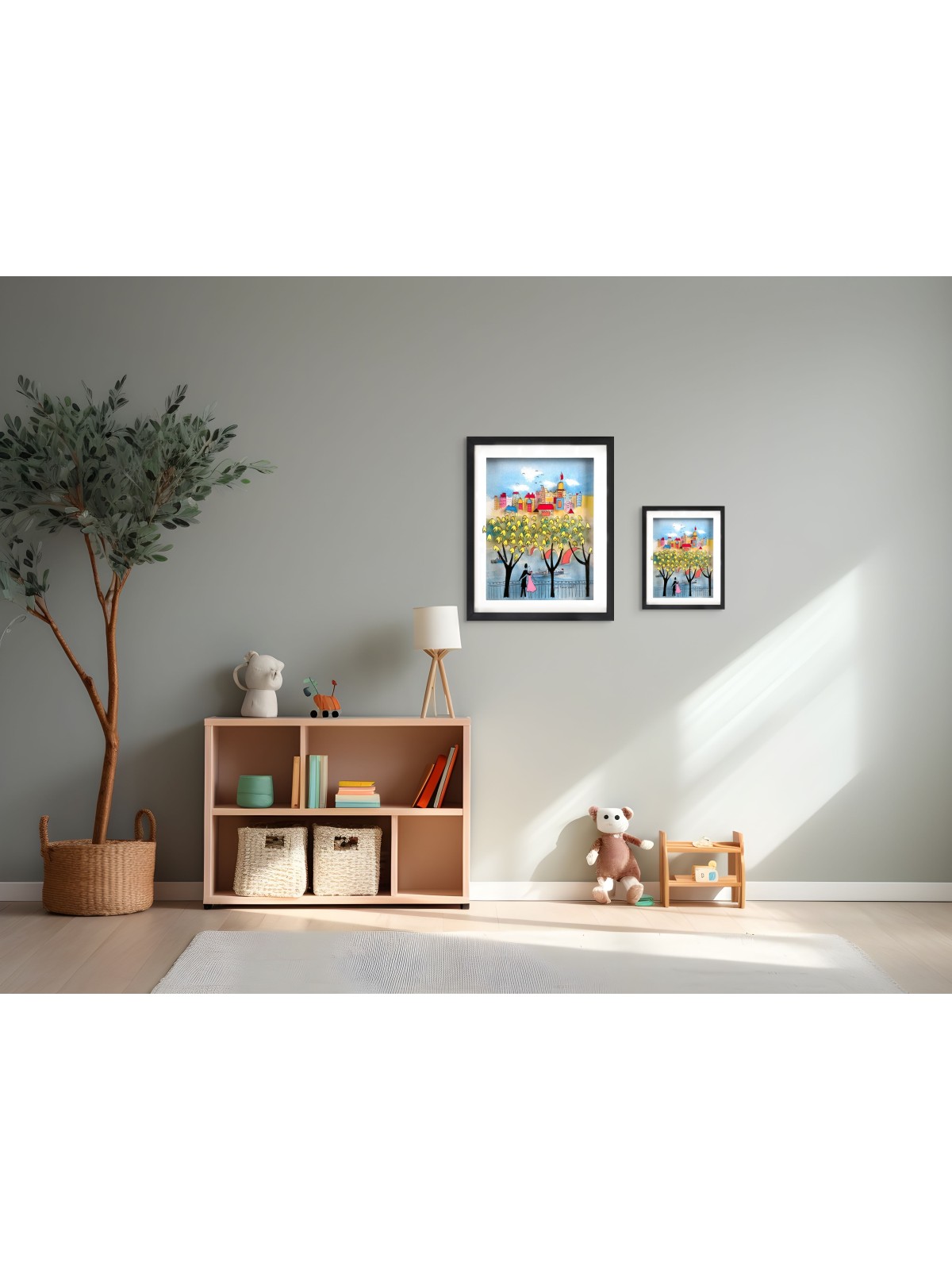 City Romance with Golden Trees 3D Painting on Glas , Tu B'Av Gifts , I