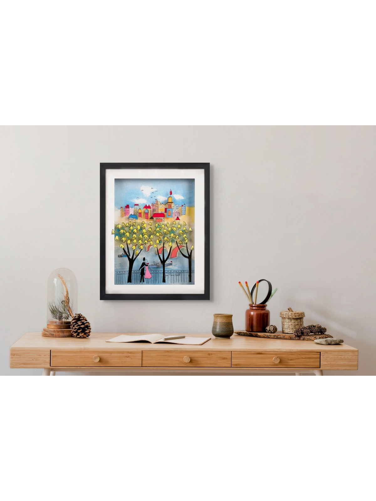 City Romance with Golden Trees 3D Painting on Glas , Tu B'Av Gifts , I