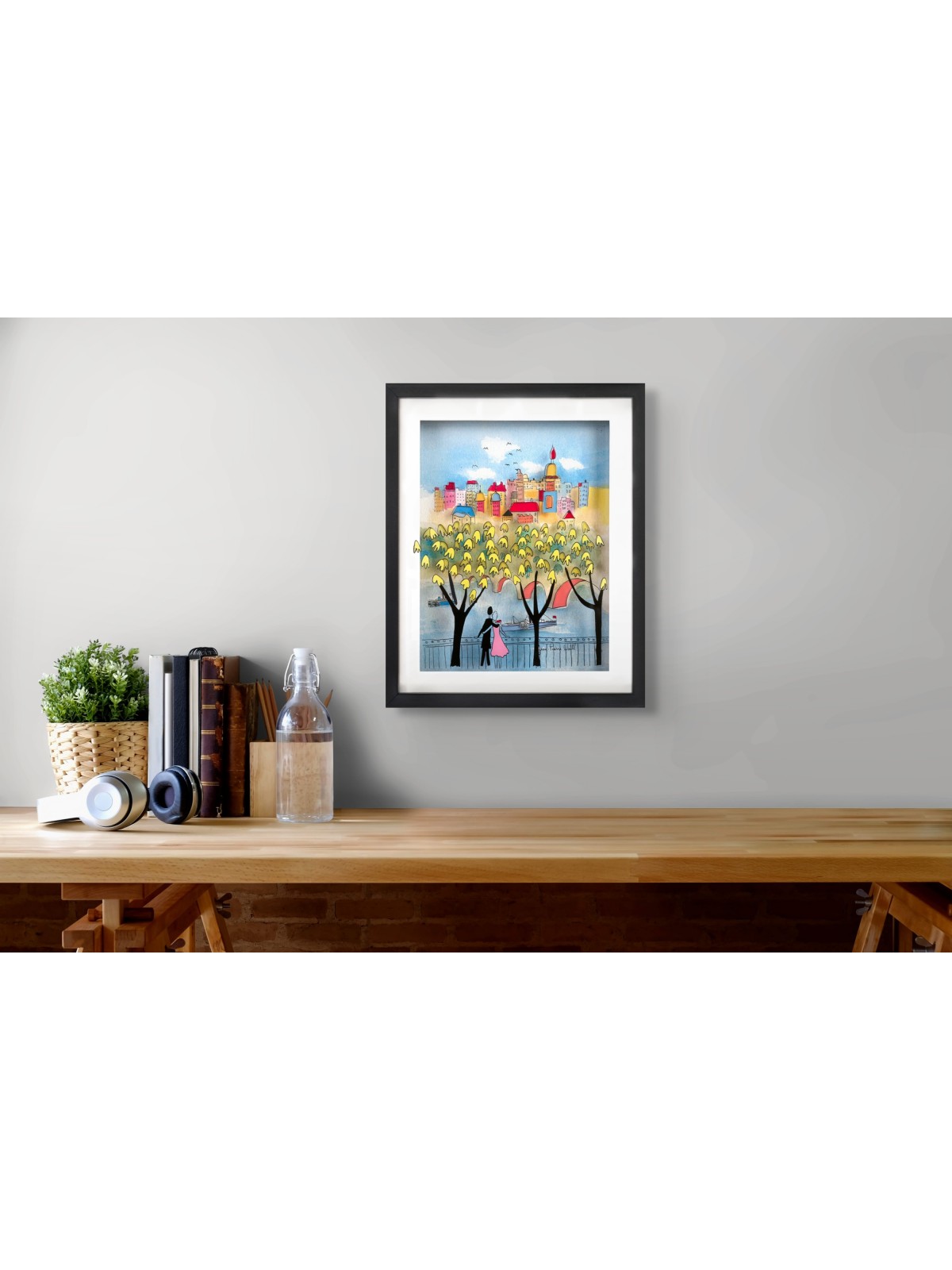 City Romance with Golden Trees 3D Painting on Glas , Tu B'Av Gifts , I