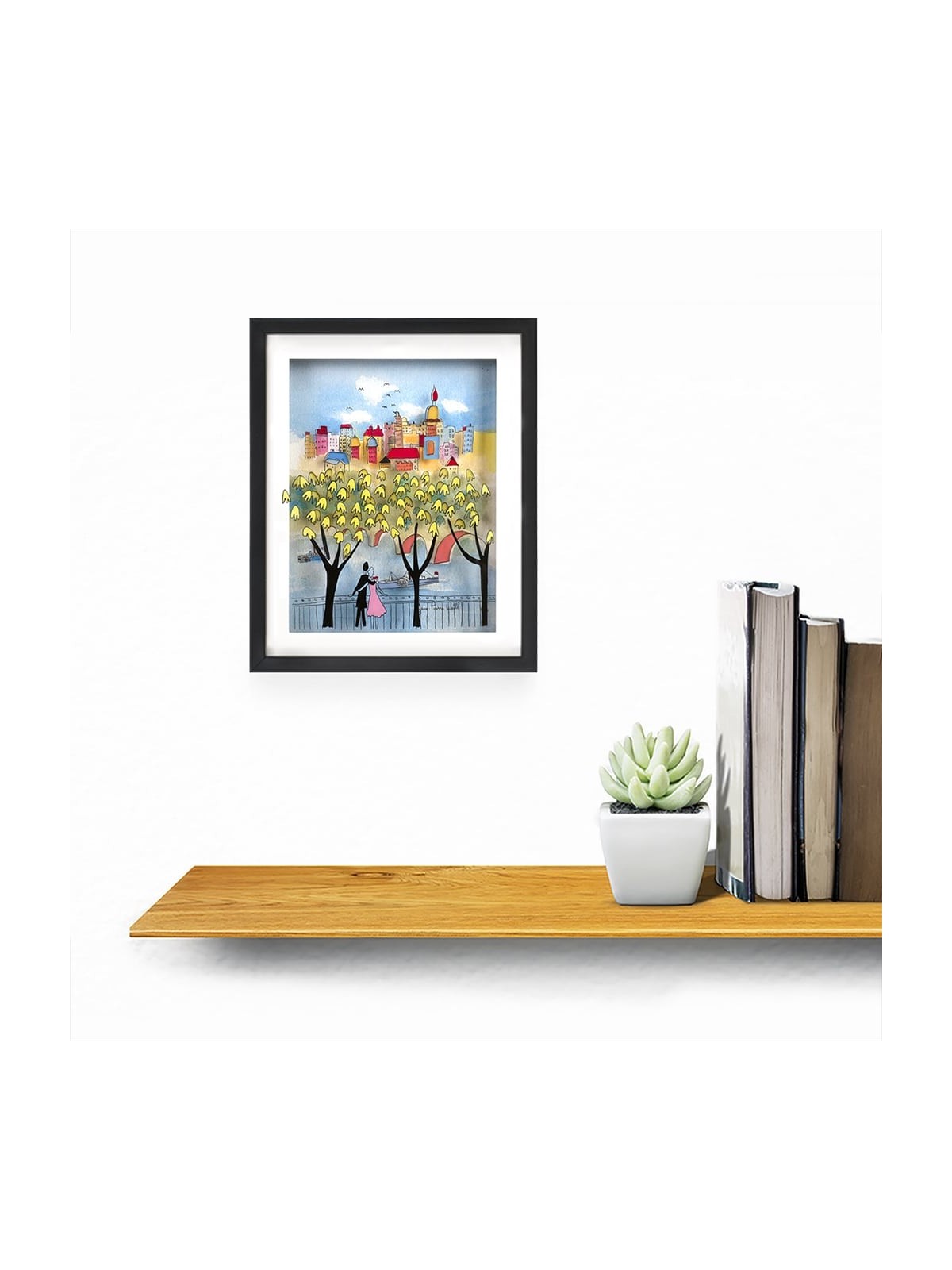 Romance de ville avec des arbres dorés, peinture 3D sur verre, cadeaux Tu B'Av, I