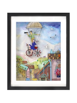 3D Painting of Couple's Adventure Flying Together  , Tu B'Av Gifts , I