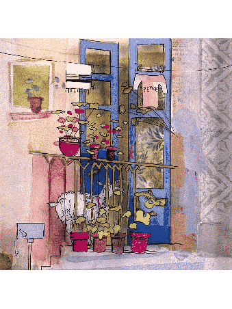 Peinture sur verre 3D d'un charmant balcon avec chèvre, cadeaux Tu B'Av, I