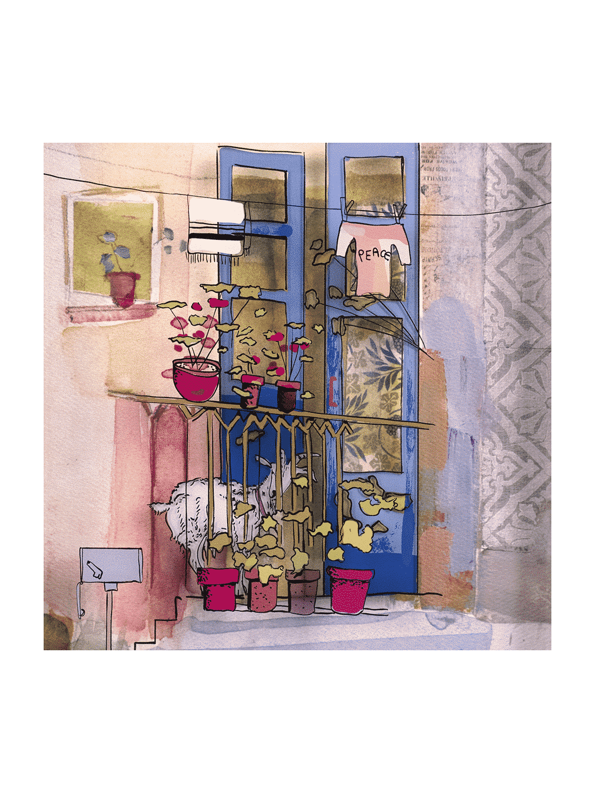 3D Glass Painting of a Charming Balcony with Goat  , Tu B'Av Gifts , I