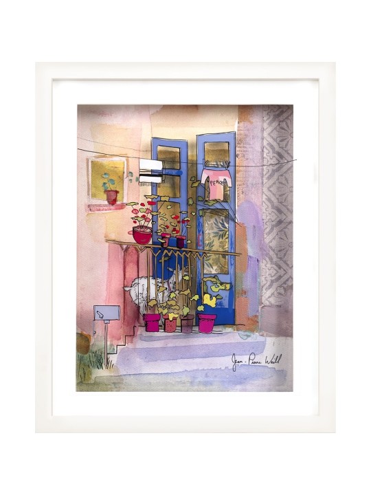 Peinture sur verre 3D d'un charmant balcon avec chèvre, cadeaux Tu B'Av, I
