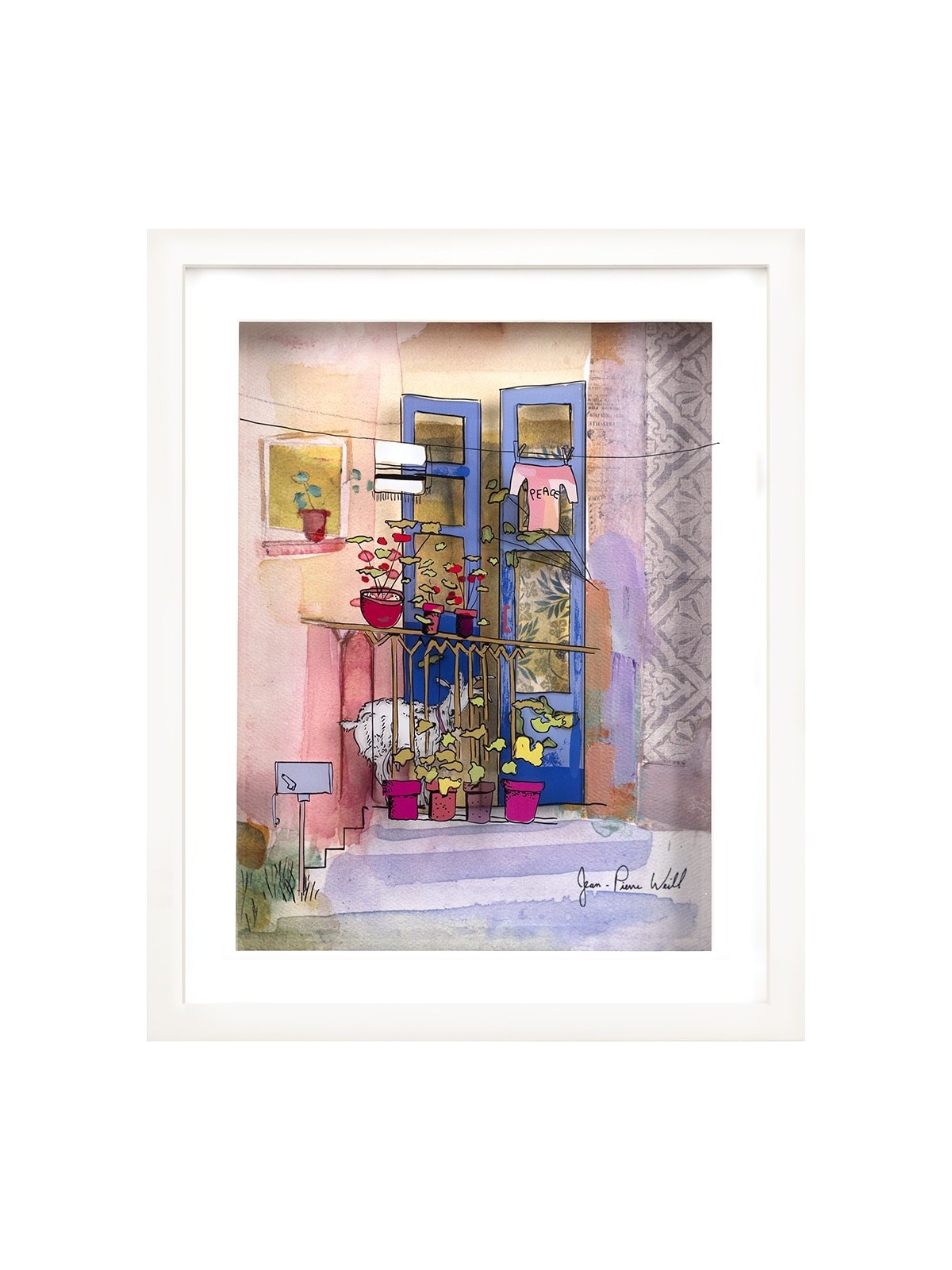 Peinture sur verre 3D d'un charmant balcon avec chèvre, cadeaux Tu B'Av, I