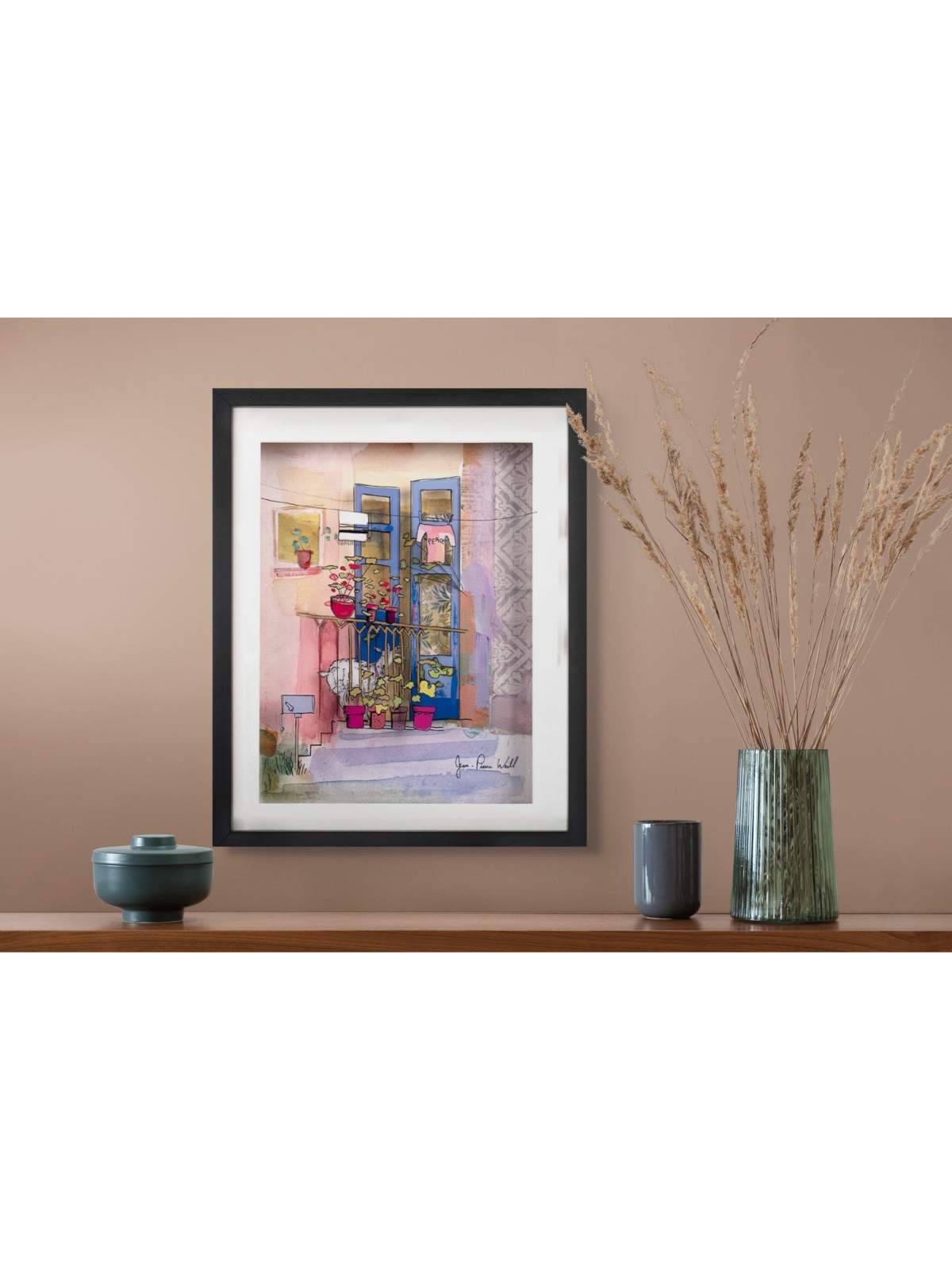 Peinture sur verre 3D d'un charmant balcon avec chèvre, cadeaux Tu B'Av, I