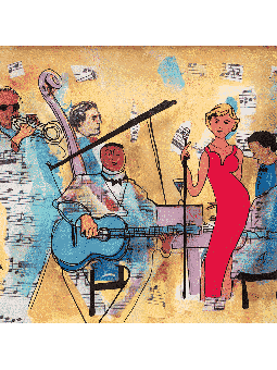 Jazz Band Peinture 3D sur verre - Art mural pour Musi , Cadeaux Tu B'Av , I