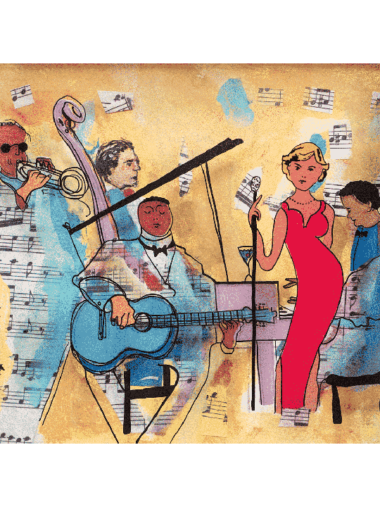 Jazz Band 3D Painting on Glass - Wall Art for Musi , Tu B'Av Gifts , I