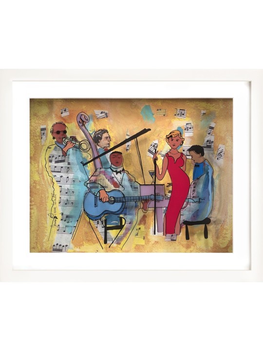 Jazz Band Peinture 3D sur verre - Art mural pour Musi , Cadeaux Tu B'Av , I